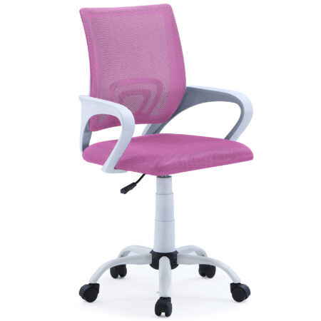 SILLA GIRATORIA LINE RED TRANSPIRABLE ROSA ESTRUCTURA BLANCA.