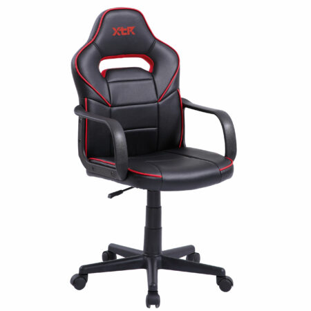 SILLÓN GIRATORIO XTR JUNIOR SÍMIL PIEL NEGRO - DETALLES EN ROJO.
