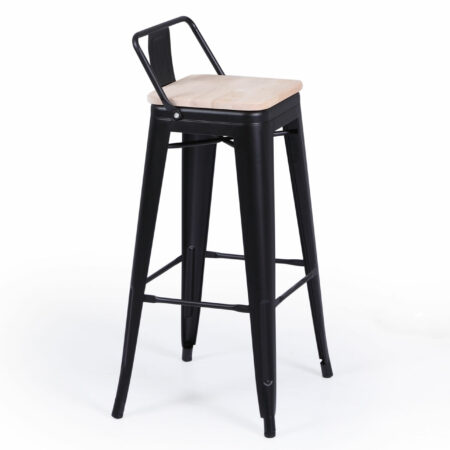 PACK DE 4 TABURETES ALTOS TOLIX NEGRO ASIENTO MADERA ROBLE NORDISH.