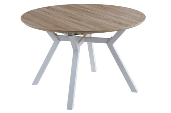 MESA COMEDOR REDONDA EXTENSIBLE DELTA 120 - 160 CM OAK / BLANCO.
