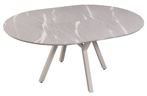 MESA COMEDOR REDONDA EXTENSIBLE PAUL 130 - 160 X 130 CM CERAMIC GREY / BLANCO.