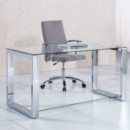 MESA DESPACHO OFFICE 140 x 70 CM PATAS CROMO / CRISTAL TEMPLADO