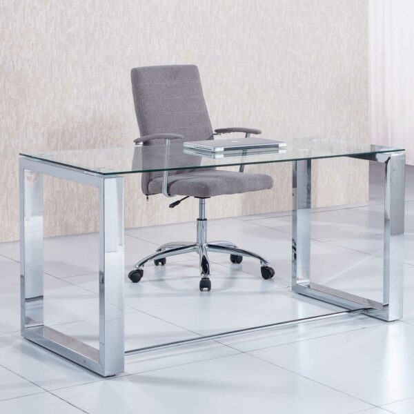 MESA DESPACHO OFFICE 140 x 70 CM PATAS CROMO / CRISTAL TEMPLADO