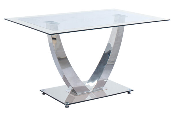 MESA COMEDOR DUBAI CRISTAL BLANCO / CROMO.