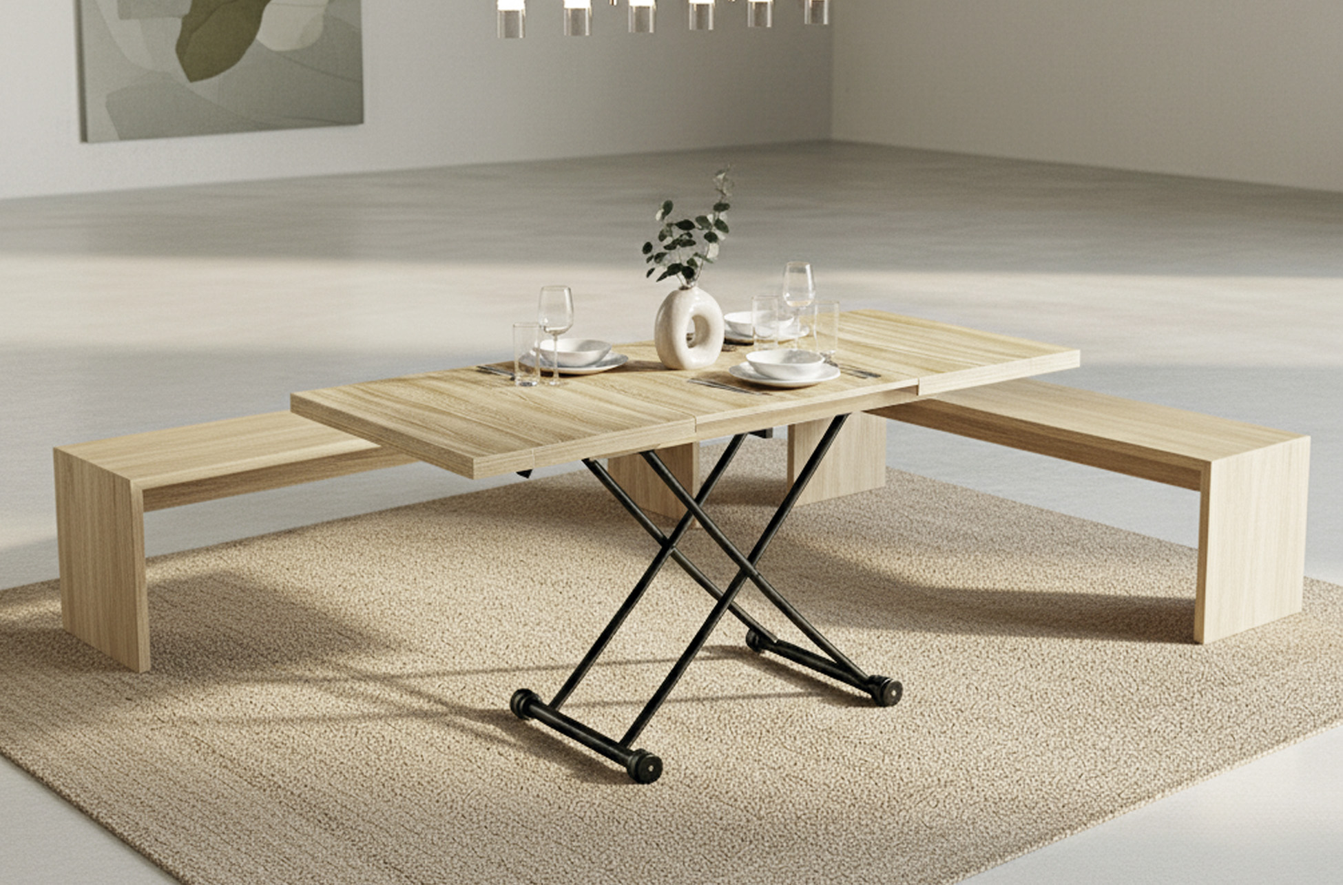 MESA CENTRO ELEVABLE Y EXTENSIBLE 100 - 130 - 160 CM TAYLOR OAK / NEGRO. - Imagen 8