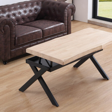 MESA CENTRO ELEVABLE XENA 120 X 66 CM TAPA CON FORMA ROBLE NORDISH  / NEGRO.