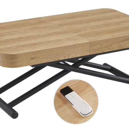 MESA CENTRO EXTENSIBLE 120 - 160 - 200 CM CON ELEVACION ELECTRICA TURIN OAK / NEGRO