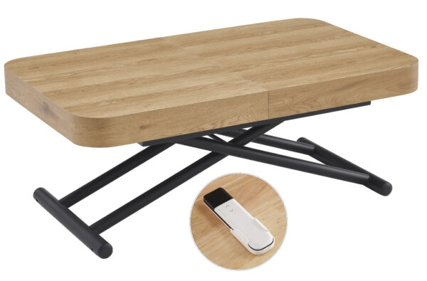 MESA CENTRO EXTENSIBLE 120 - 160 - 200 CM CON ELEVACION ELECTRICA TURIN OAK / NEGRO