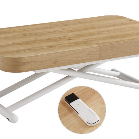MESA CENTRO EXTENSIBLE 120 - 160 - 200 CM CON ELEVACION ELECTRICA TURIN OAK / BLANCO