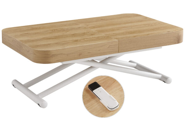 MESA CENTRO EXTENSIBLE 120 - 160 - 200 CM CON ELEVACION ELECTRICA TURIN OAK / BLANCO